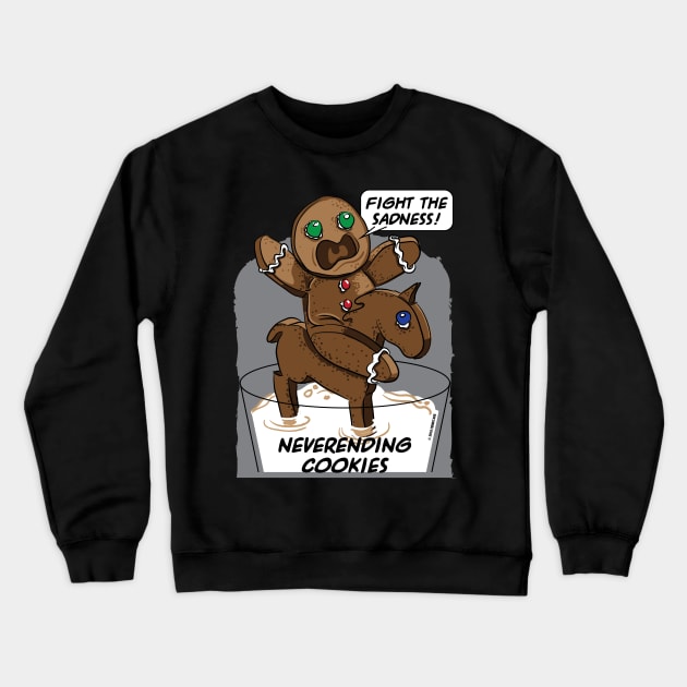 FIGHT THE SADNESS, GINGERBREAD MAN ON A HORSE, IN THE SWAMP (MILK) OF SADNESS Crewneck Sweatshirt by eShirtLabs